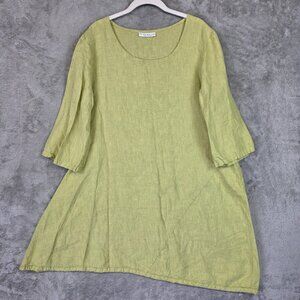 Bryn Walker Dress Womens Medium Green Linen Scoop Neck 3/4 Sleeve Swing Trapeze